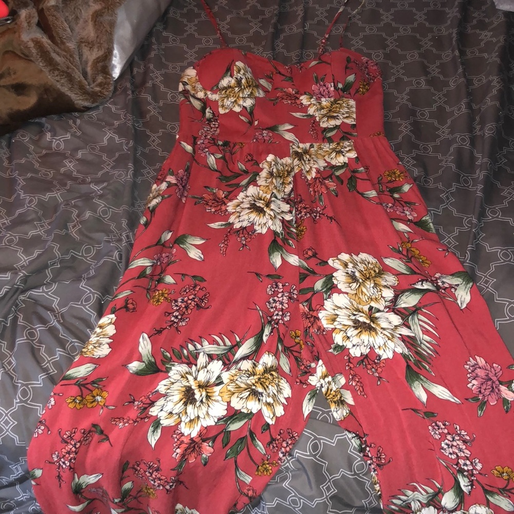 Red Floral Xhilaration Jumpsuit